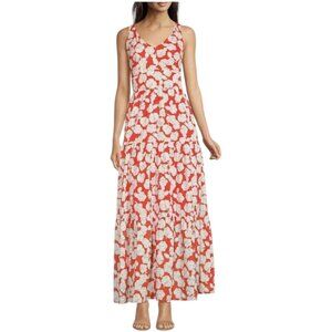 Tommy Hilfiger Sleeveless V-Neck Floral Print Maxi Dress In Grenadine Sz 16